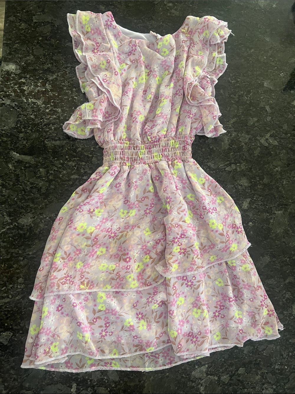 Emerald Sundae Pink & Yellow Floral Ruffle Dress